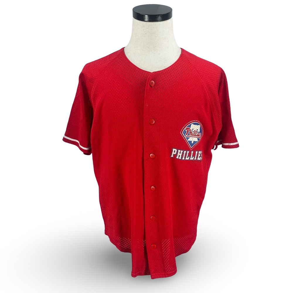 Vintage Chalk Line Philadelphia Phillies MLB Mesh Jersey 1997 Red Mens Medium 12